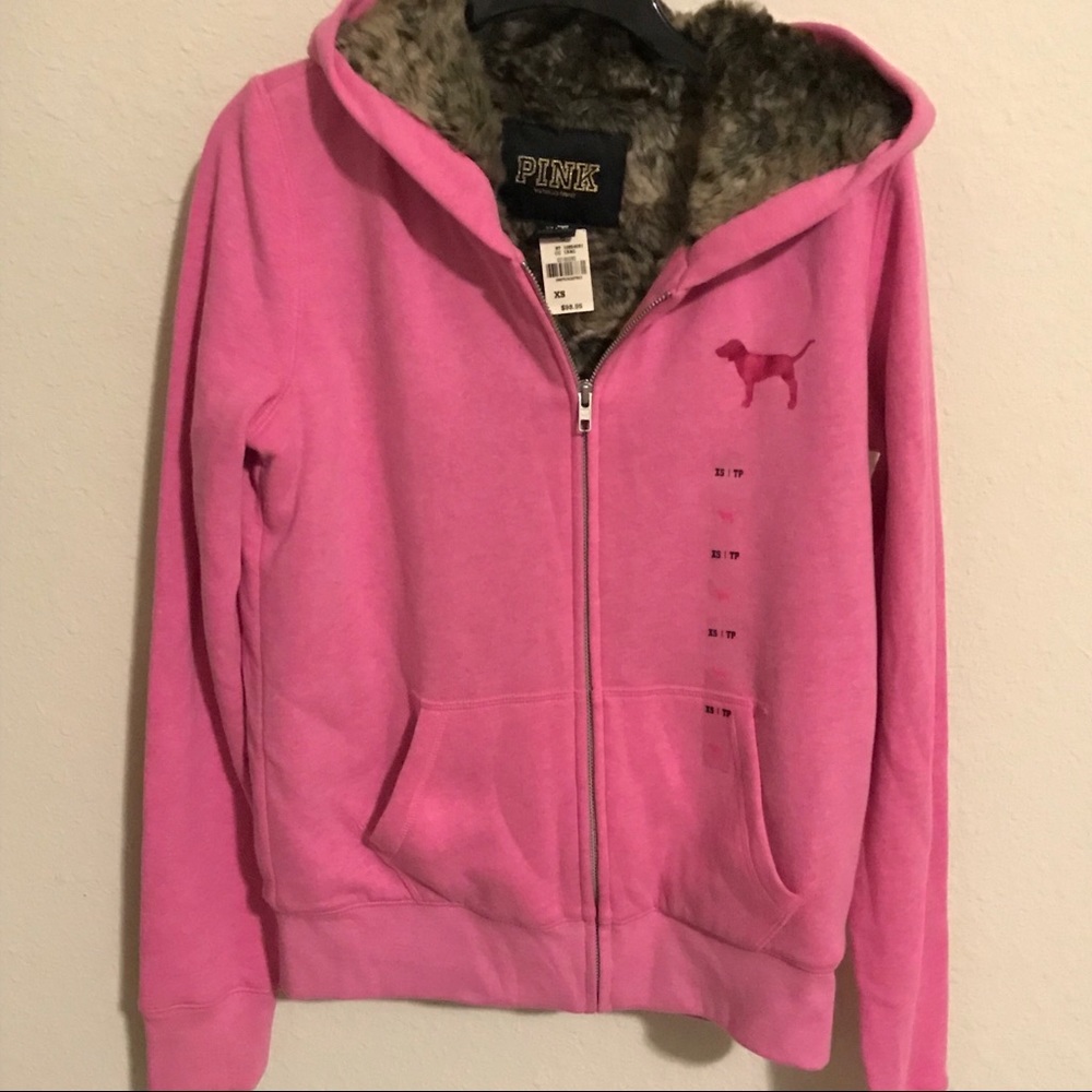 NWT VS Pink: 2013 Bling Sequin Fur Lined Hoodie